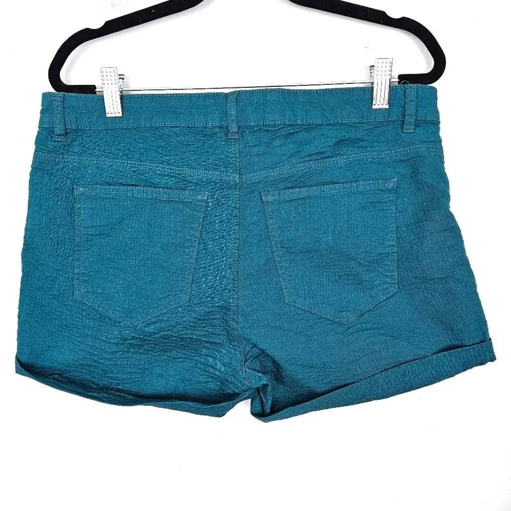 H&M Women's Shorts Matte Teal Crinkle Cuffed Summer Casual Lightweight Size: 12
